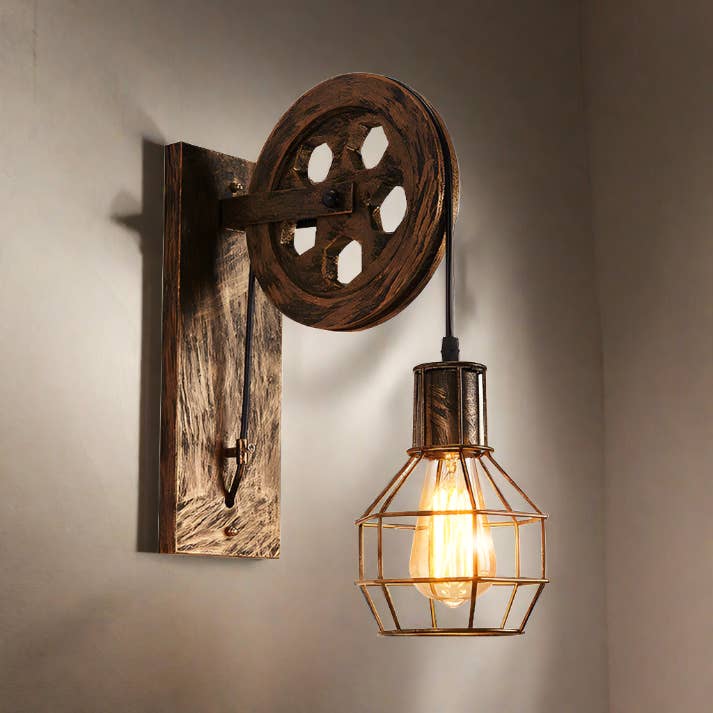 Ledsone – wholesale Chandelier/hanging light – Vintage Industrial Wall Light E27 Fitting Pulley Wheel Wall Lamp~22316