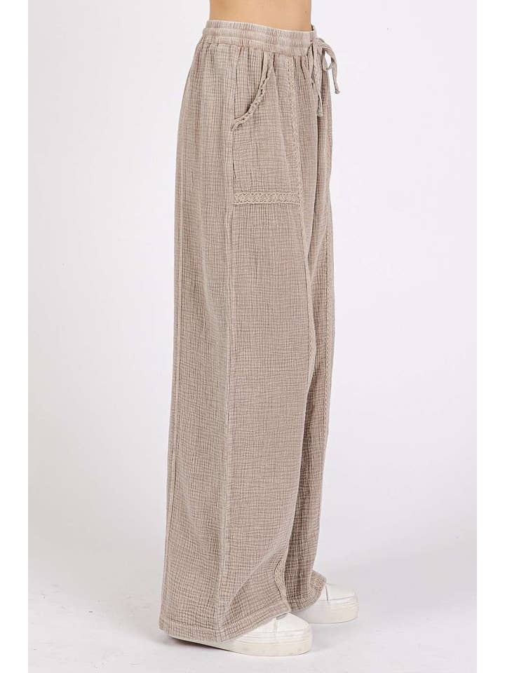 mittoshop – Großhandel Hose – Damen – HOSE AUS BAUMWOLLGAZE MIT ELASTISCHEM BUND UND SPITZENBESATZ8