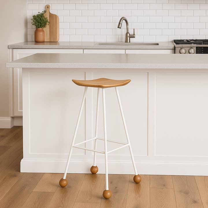 Wooden Bar Stool – 75cm – Black Iron Pipe Legs / STL-022 for wholesale by Wood Stone Art