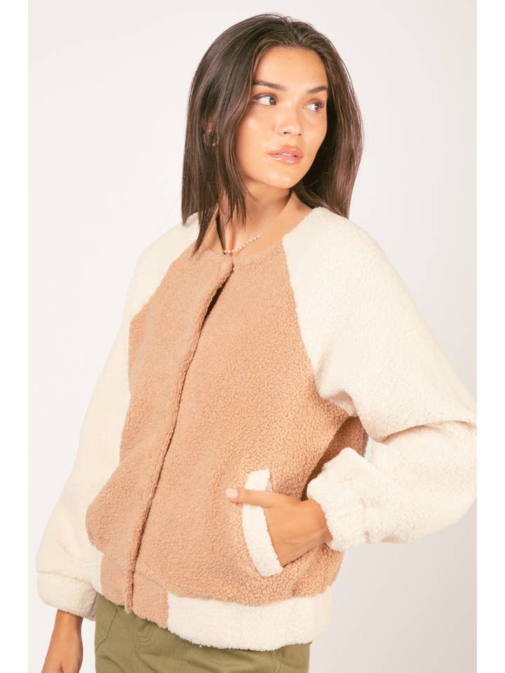 VERY J - Wholesale Fleece - Women's - NJ90195-Raglan Sleeve Oversized Color Block Fleece Jacket12