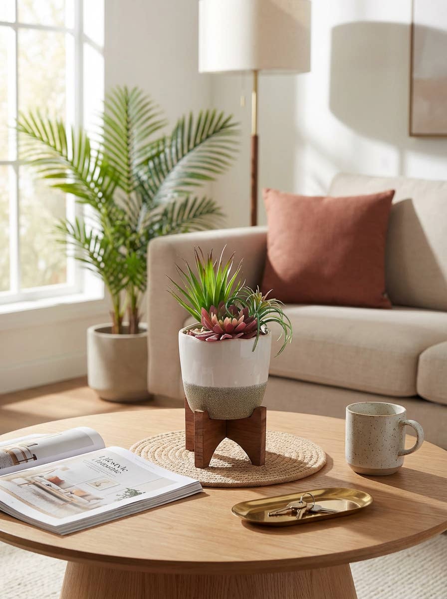 Flora Bunda Inc - Wholesale Artificial Plant - Faux Succulent Arrangement in Ceramic Pot with Stand2