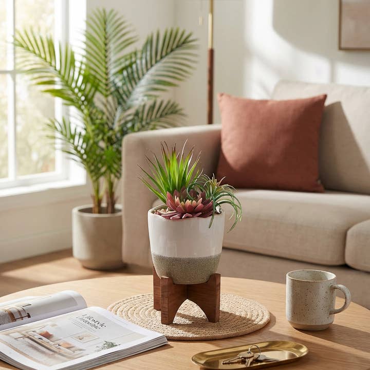 Flora Bunda Inc - Wholesale Artificial Plant - Faux Succulent Arrangement in Ceramic Pot with Stand2
