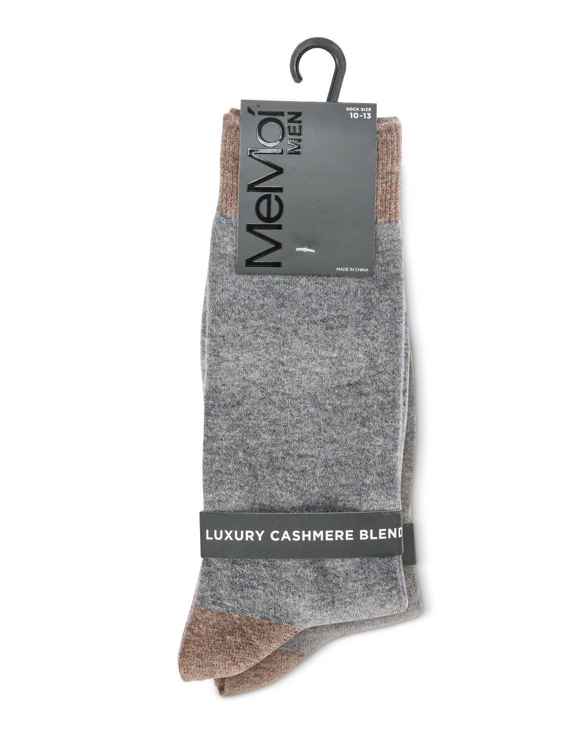 Med Gray Heather Men's Fancy Heels Luxuriously Soft Cashmere Blend Crew Sock for wholesale on Faire3