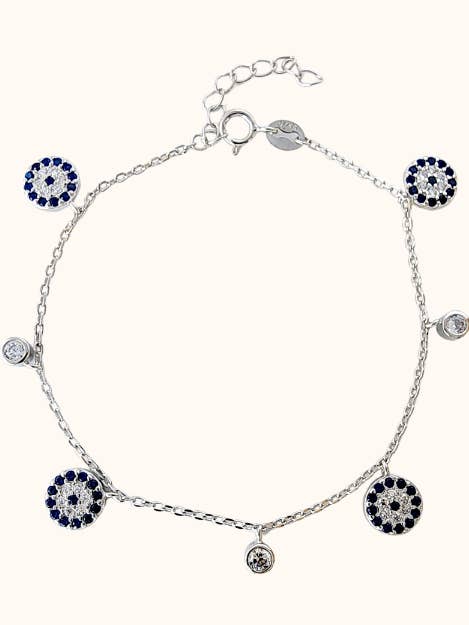 Evil Eye Charm Bracelet 925 Sterling Silver for wholesale by The Mira Shoppe