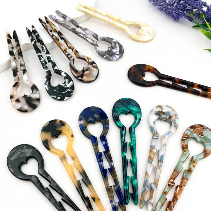 French Acetate U-Shaped Heart Hair Pin for wholesale by mildstyles