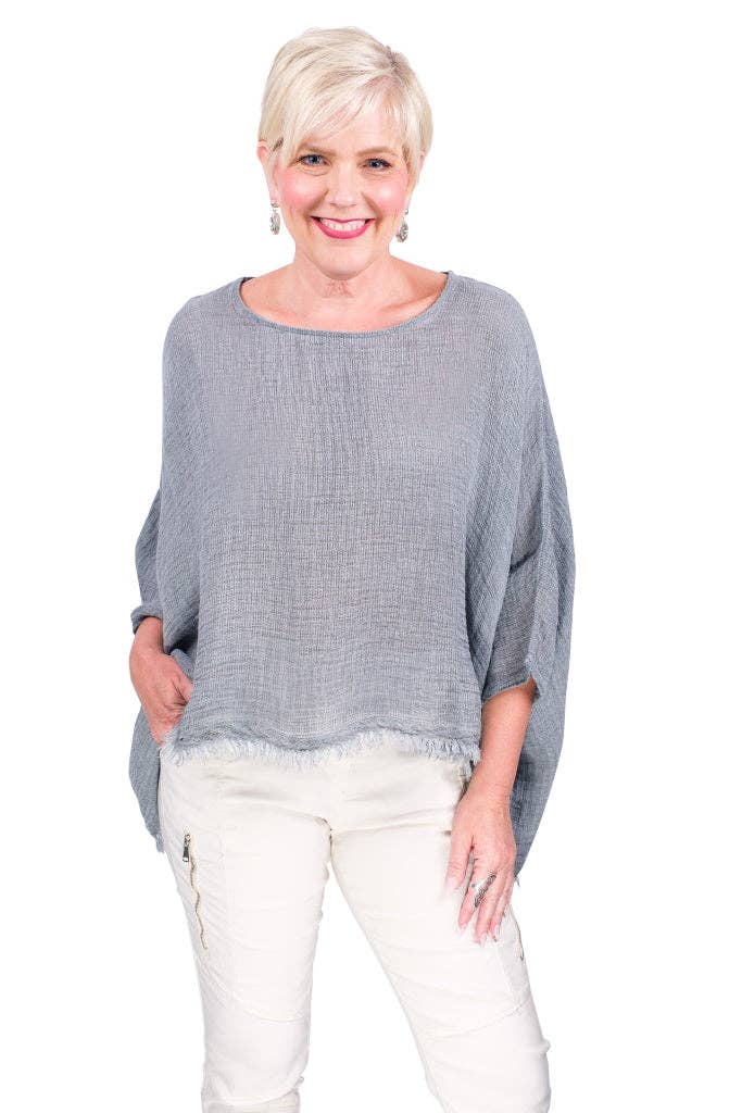 TINA Stephens Italy/Tees By Tina - Wholesale Blouse - Women's - Archer Loose Gauze Raw Edge Top (BQ162)1