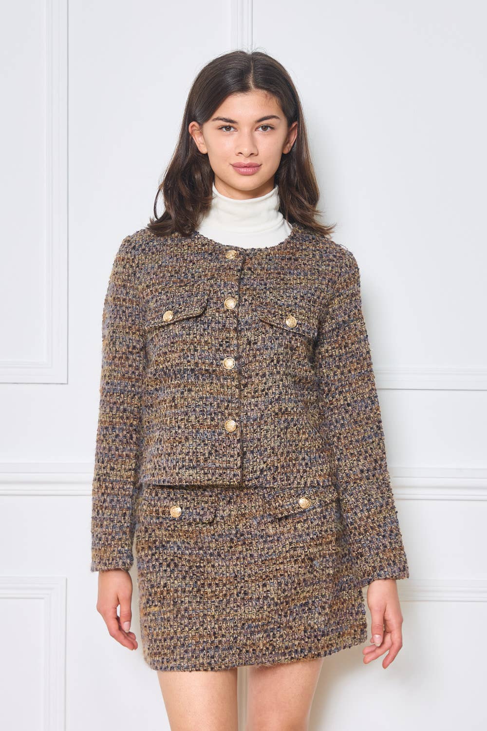 Frime - Wholesale Jacket - Women's - Tweed jacket with gold buttons - 25705