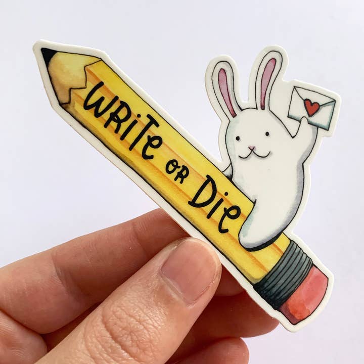 Write Or Die Bunny Sticker for wholesale by Paper Wilderness