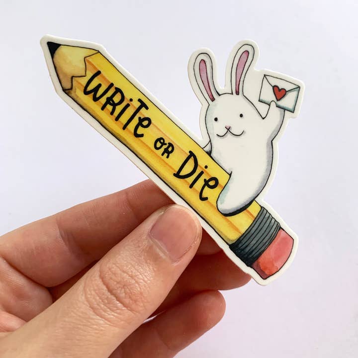 Autocollant Write Or Die Bunny pour la vente par Paper Wilderness