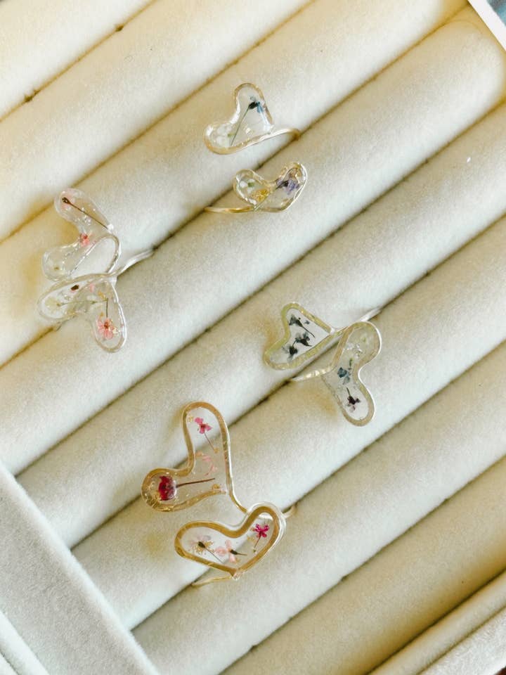 Real Flower Sterling Silver & Gold Filled Heart Rings for wholesale by AlwaysJean