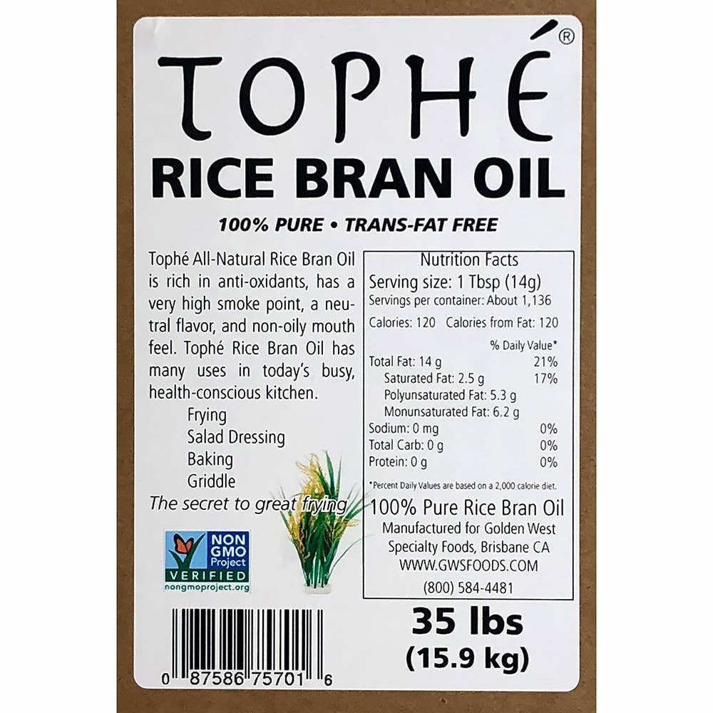 Golden West Specialty Foods – wholesale Cooking oil – Tophé Pure Rice Bran Oil - 35 lb. jib4