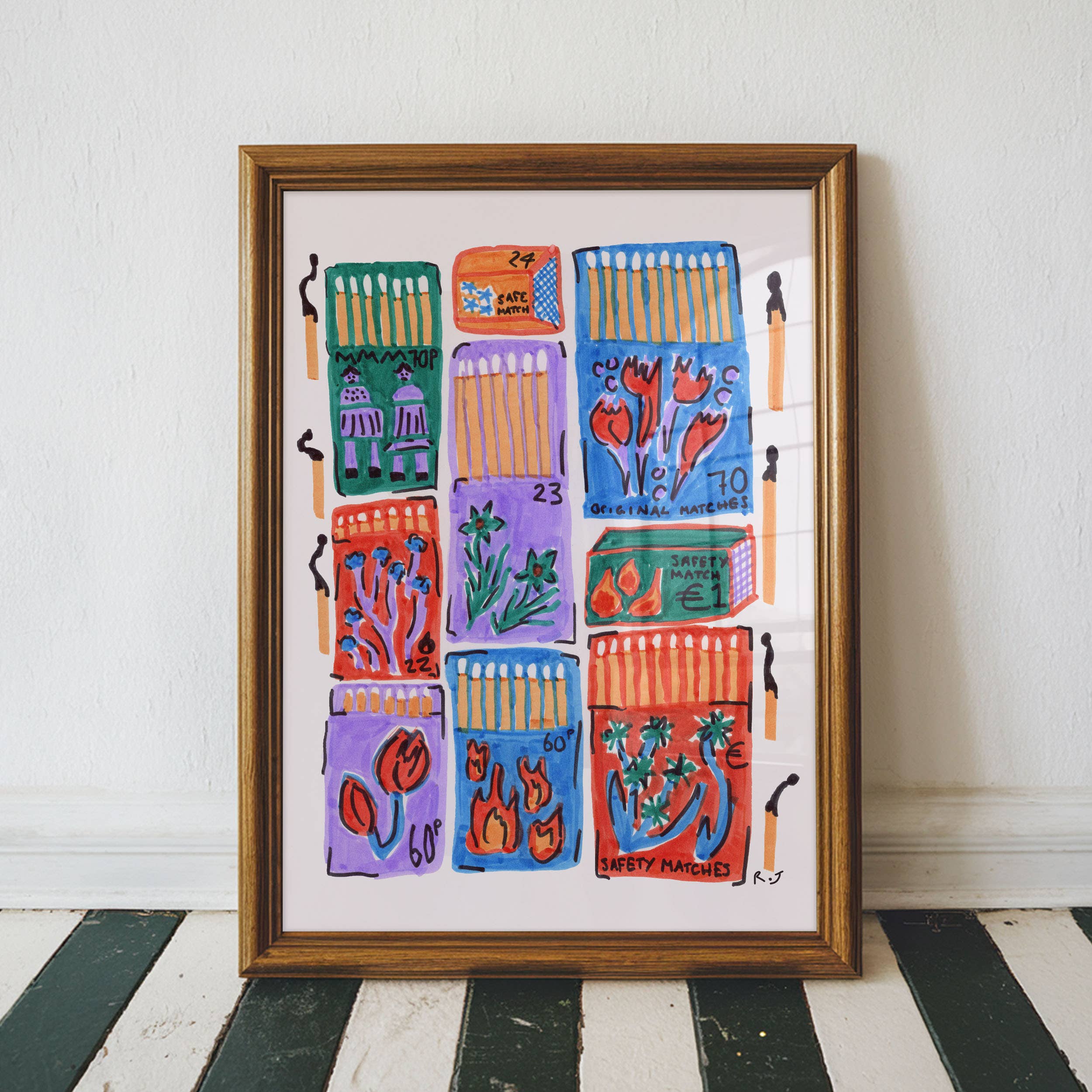 Rebecca Joy Ltd - Vendita all'ingrosso Stampa artistica - 'Scatole di fiammiferi' | Disegnato a mano | Stampa in stile vintage0