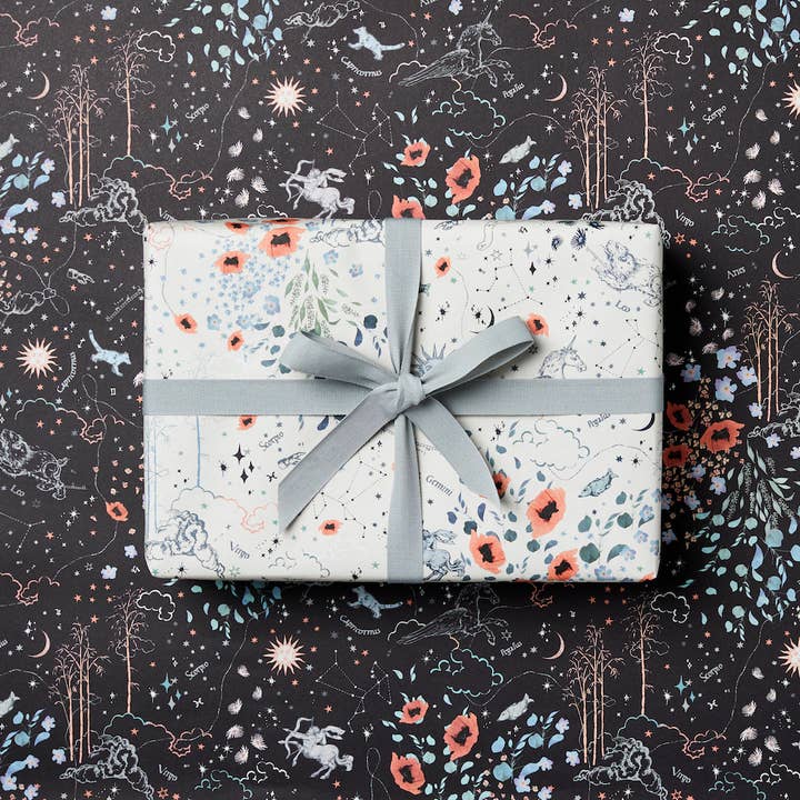 Katie Leamon - Wholesale Flat Wrap - L&L Zodiac Navy & Ivory Double Sided Wrapping Paper