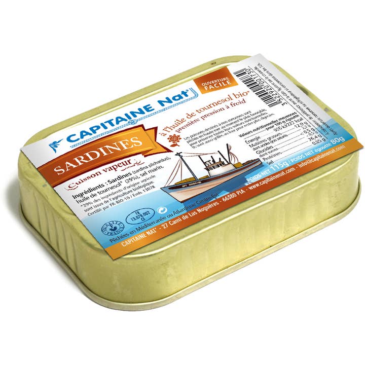Sardines in organic* sunflower oil 115g for wholesale by CAPITAINE NAT'