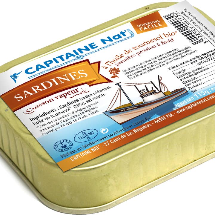 Sardines in organic* sunflower oil 115g for wholesale by CAPITAINE NAT'