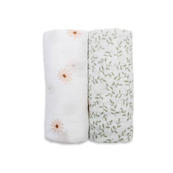 Lulujo Baby - Wholesale Swaddle - Baby - 2-Pack Cotton Swaddle Blankets – Daisy / Greenery1