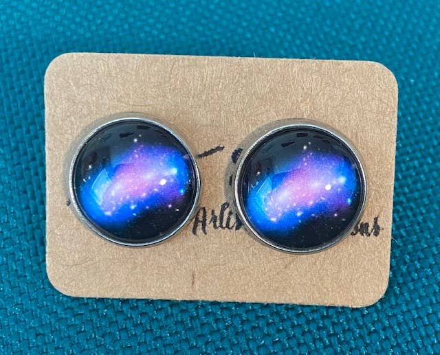 SMA Artistry Creations - Wholesale Stud/Post Earrings - 12mm Galaxy design glass cabochon stud earrings35