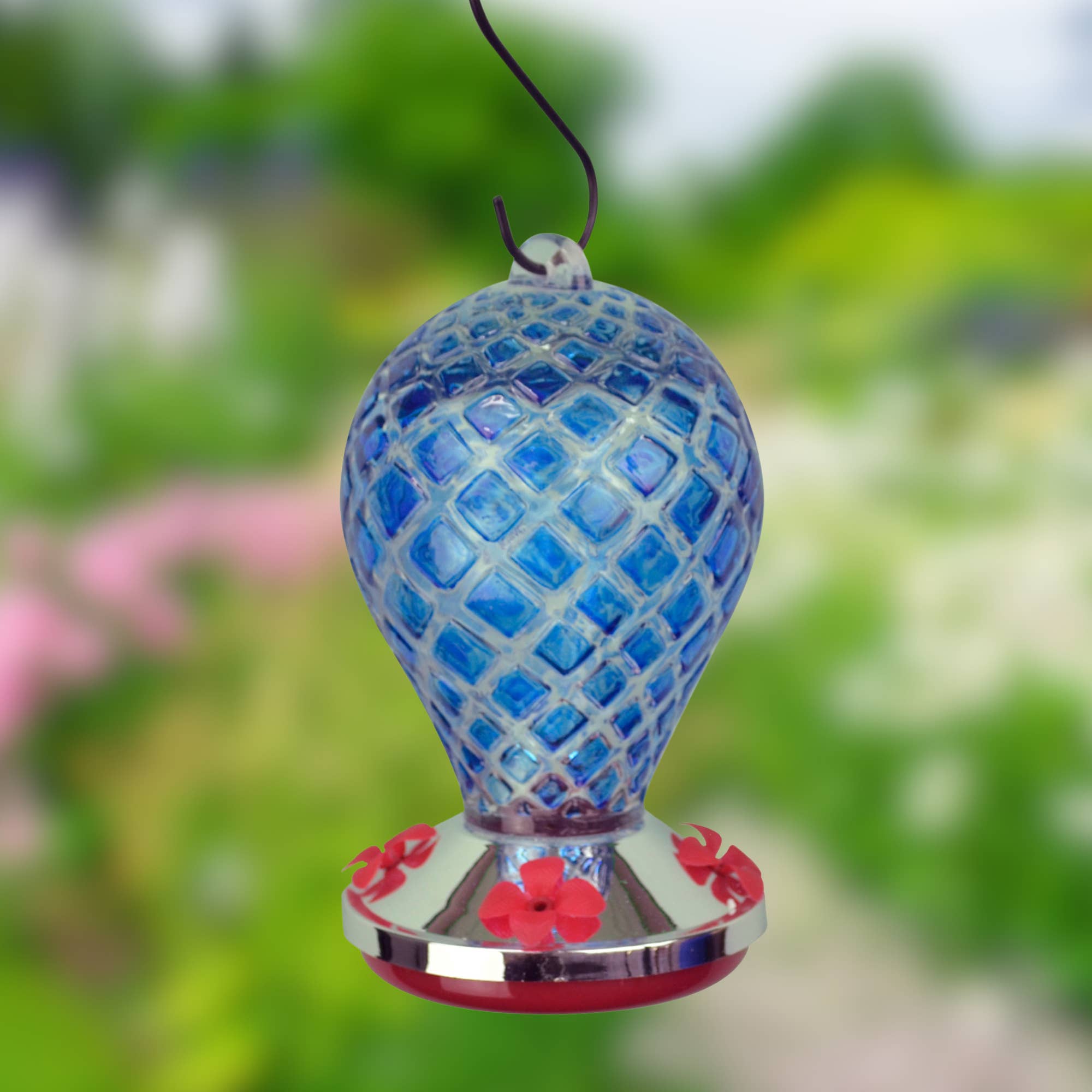 RCS Gifts - Wholesale Bird Feeder - Blue Glass Hummingbird Feeder - 26oz