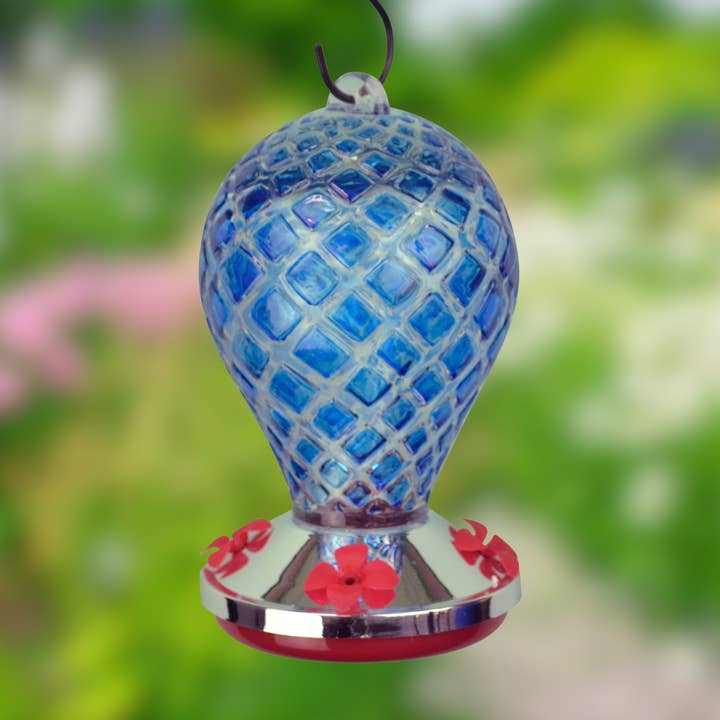Blue Glass Hummingbird Feeder - 26oz for wholesale by RCS Gifts