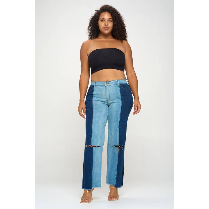 Joker medio anledning farveblok lige ben Plus størrelse Jean for engroshandel hos Blue Turtle