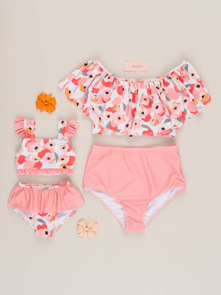 Marie Nicole Clothing - Wholesale Mommy & Me Sets - Family Poppies & Stripes Swimsuit
