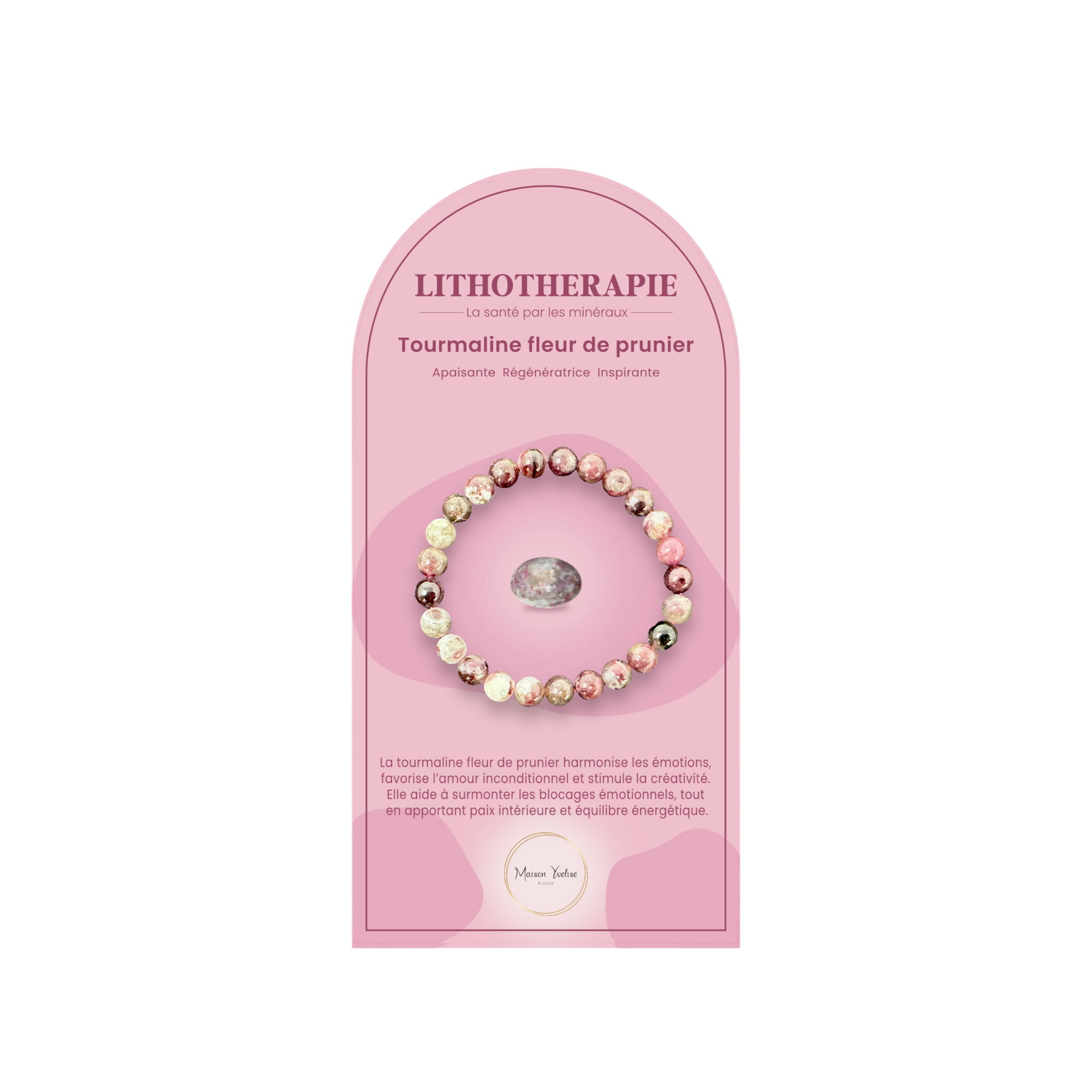 Maison Yvelise - Vente Bracelets de prière en perles - Bracelet pierres naturelles Tourmaline fleur de prunier0