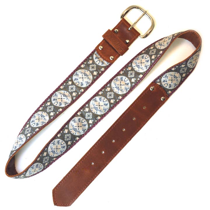 Medallion Burgundy and Charcoal 1.5" Leather Belt - Unisex for wholesale by Souldier