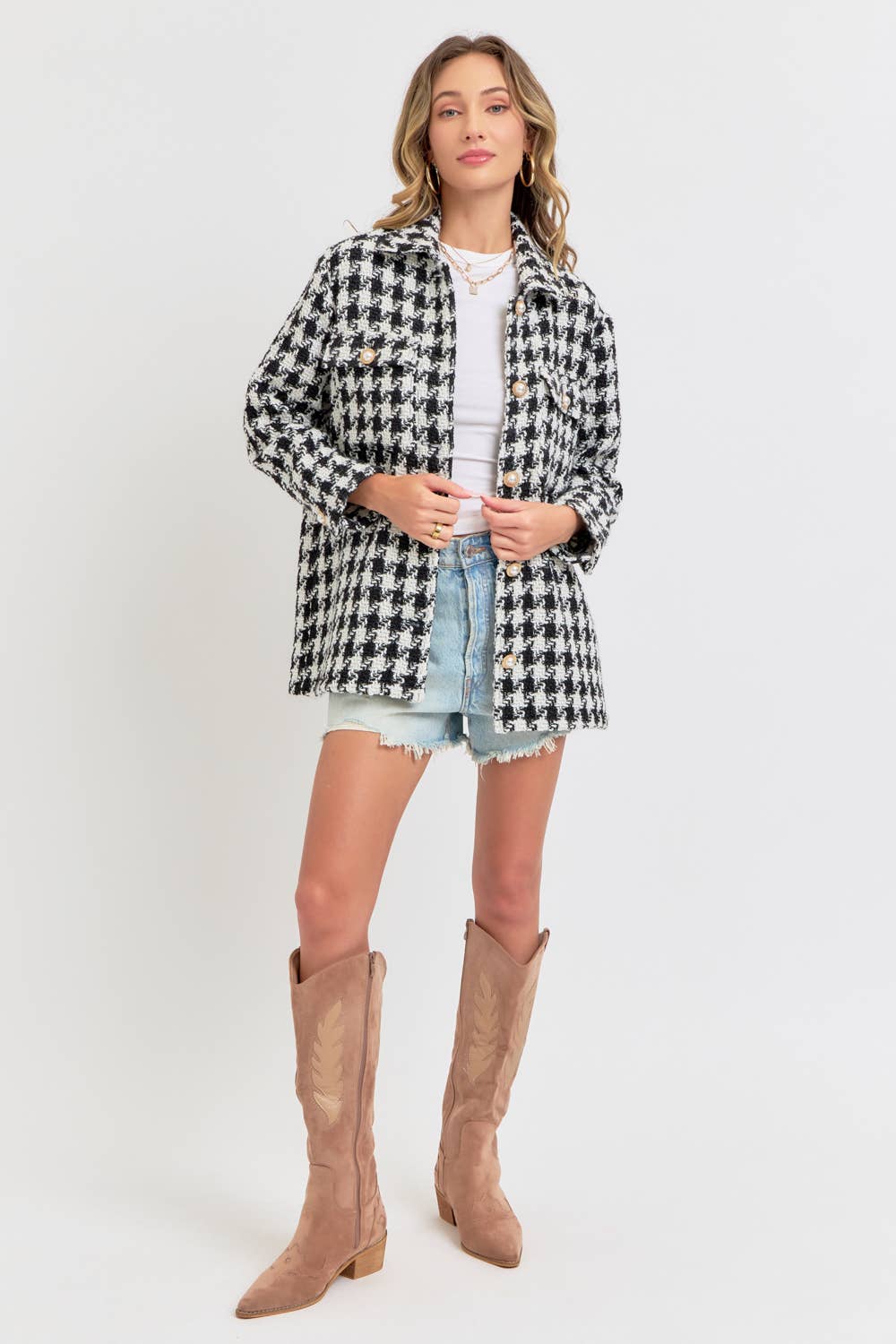 SCHWARZ/WEISS Hahnentritt Tweed Blazer mit lockerem Schnitt für den Großhandel auf Faire15