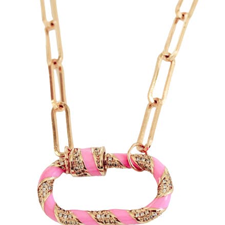 Beaded by Meg - Wholesale Pendant/Charm Necklace - Tickled Pink- Carabiner Clasp Paperclip Chain Necklace0