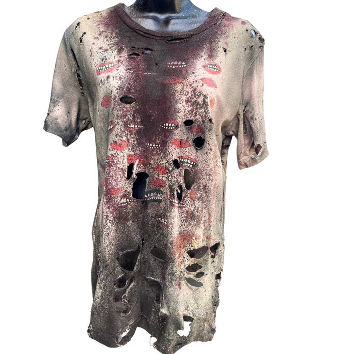Kiss Me French Zombie Costume Horror Bloody Teeth & Lips Tee for wholesale by TaylorMade Costume Design