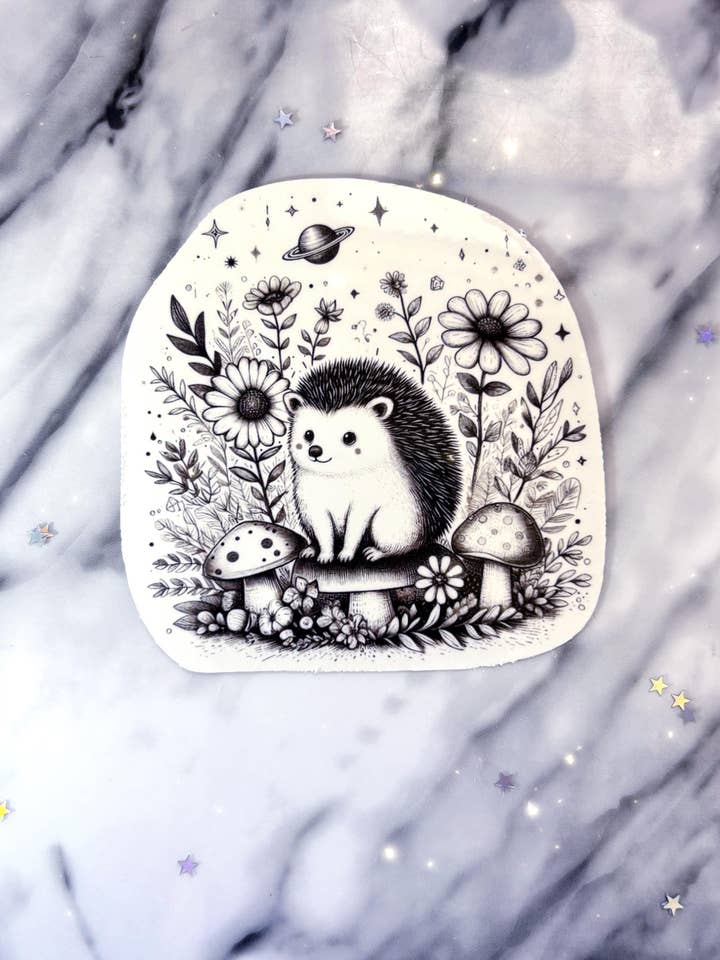 Whimsical Hedgehog and Wildflower Celestial Stickers for wholesale by Desaray Designs