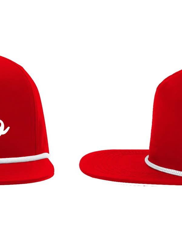 happy state co wooo 5 panel red hat with white rope hogs for wholesale by Happy State Co