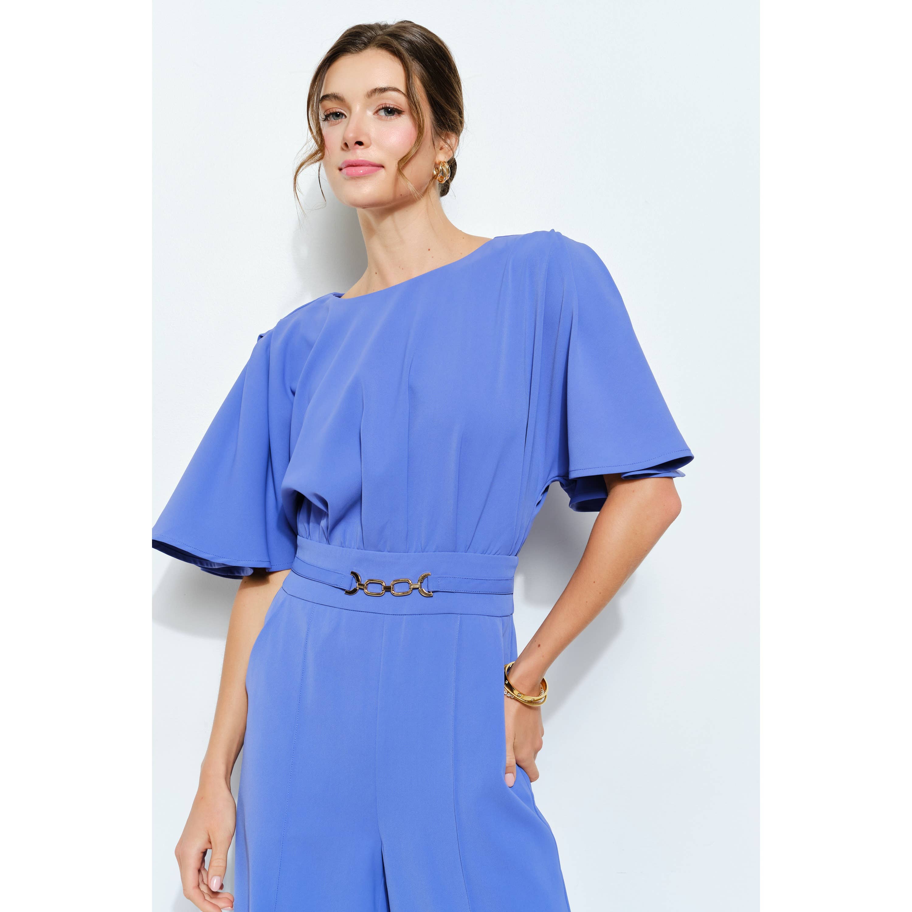 INA - Wholesale Romper - Women's - Flutter Kimino Sleeve Buckle Detail Wide Jumpsuit23