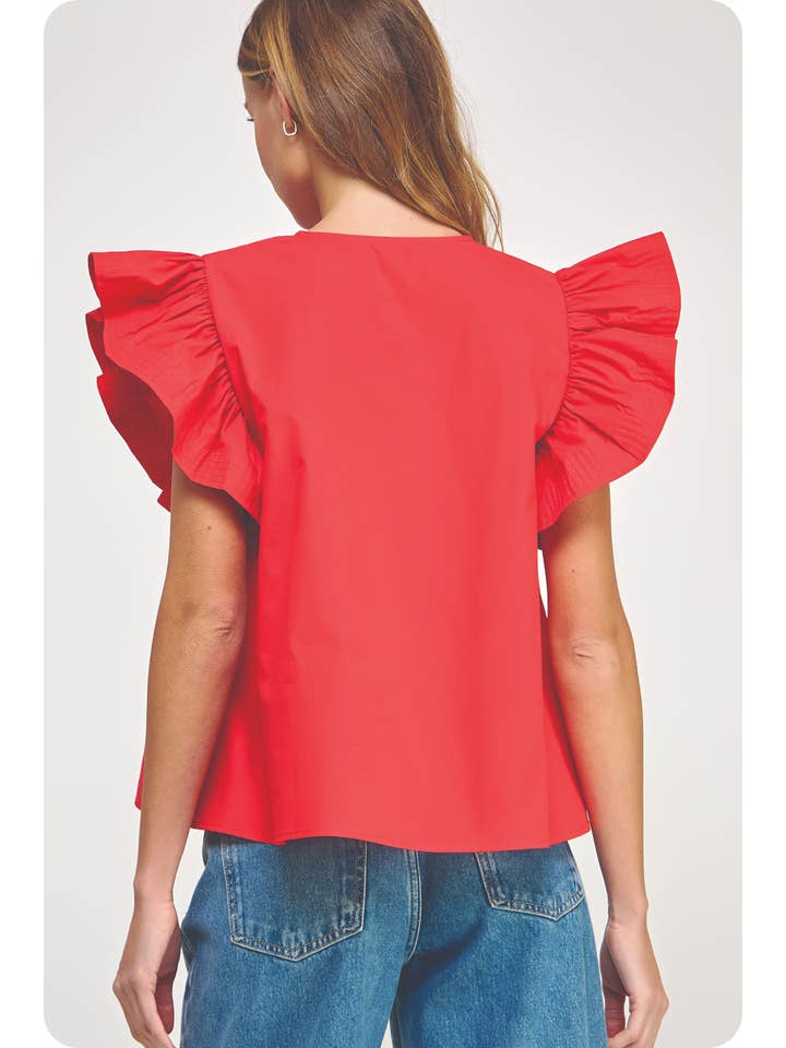 Strut & Bolt - Wholesale Blouse - Women's - Flutter Ruffle Sleeve Poplin Top2