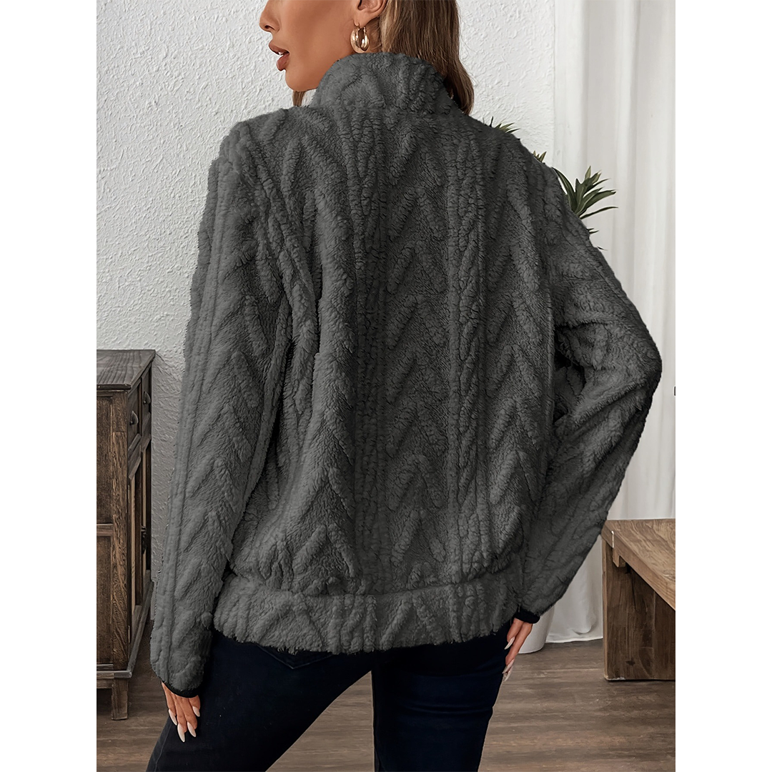 UNISHE - Wholesale Sweatshirt - Women's - Collared Jacquard Half-Zip Fleece Pocket Sweatshirt ZK372011