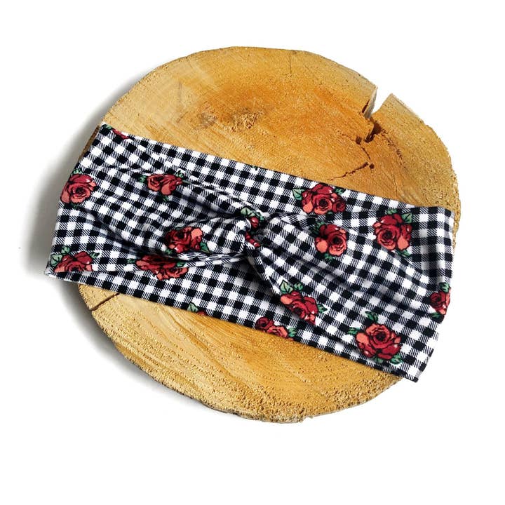 Adult Twisted Headband - Gingham & Roses for wholesale by Northern Lullaby