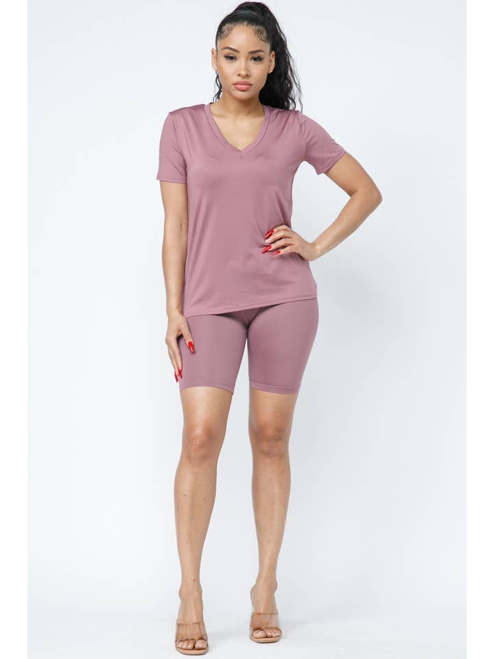 Boswell - Wholesale Lounge Set - Women's - Solid Top and Biker Shorts Set9