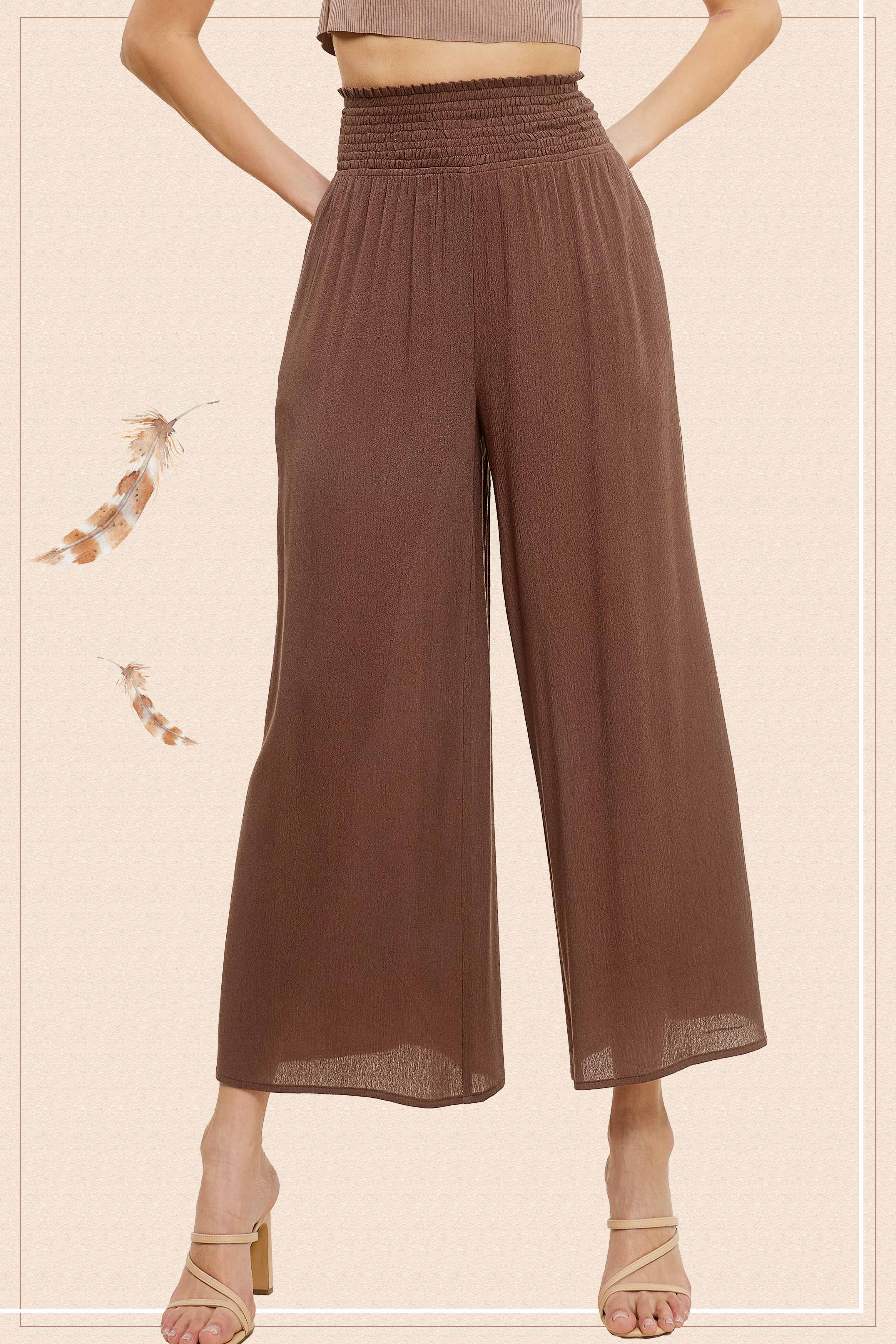 La Miel - Wholesale Pants - Women's - JCP4226-Wide Leg Smocked Elastic Waist Pants With Pockets3