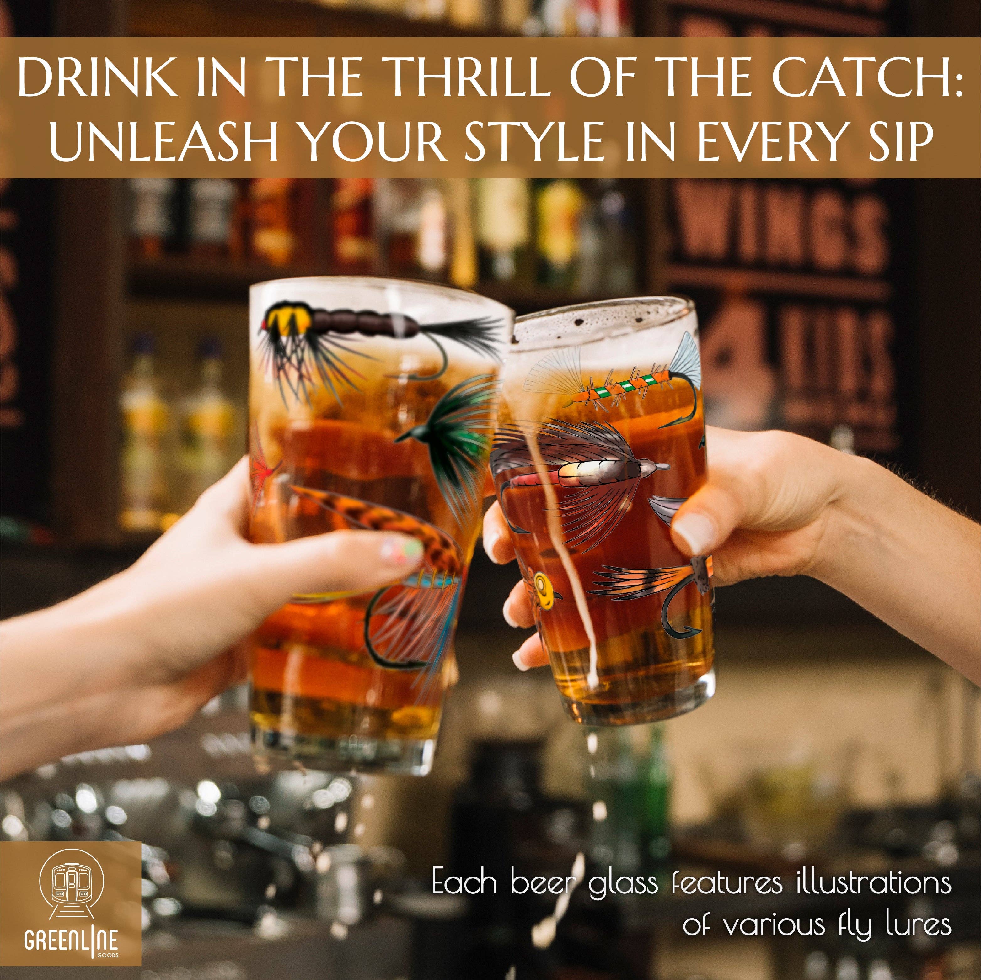 Greenline Goods - Wholesale Beer Glass/Mug - Fly Fishing Lures Beer Glass Set1