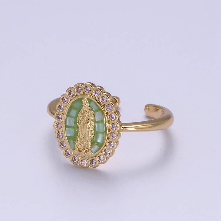 Aim Eternal - Wholesale Multi-Stone Ring - Virgin Mary Ring, 14K Gold Filled Religious Medallion Ring, Mother Mary Statement Ring, cz Lady of Guadalupe Ring S-401 to S-404
