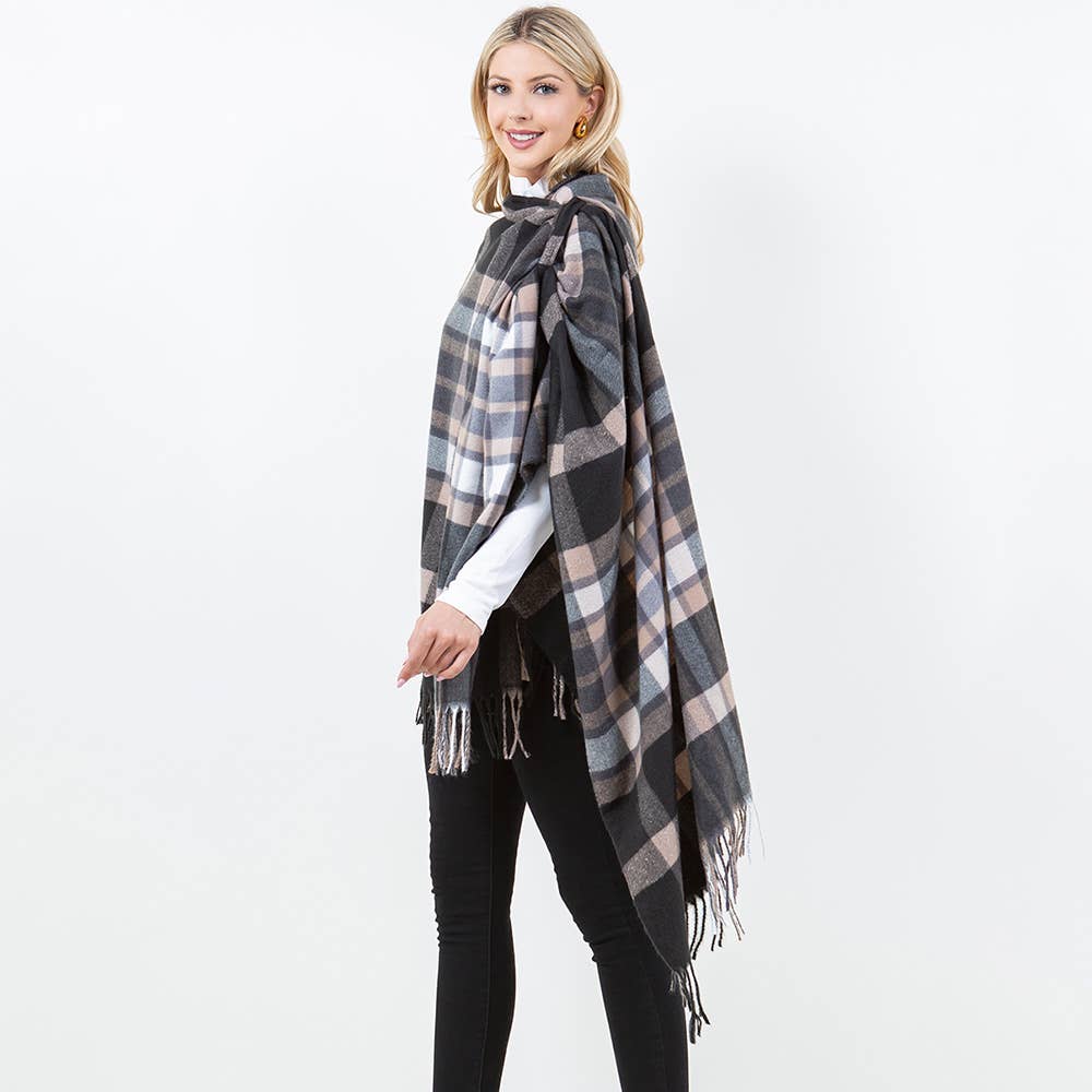 Sensibling Corp. - Vente Poncho – femme - Poncho à Franges en Plaid10
