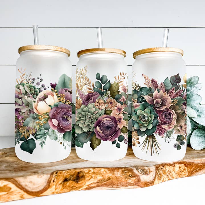 Cactus and Floral Glass Cup, Summer Glass Cup for wholesale by Breeco