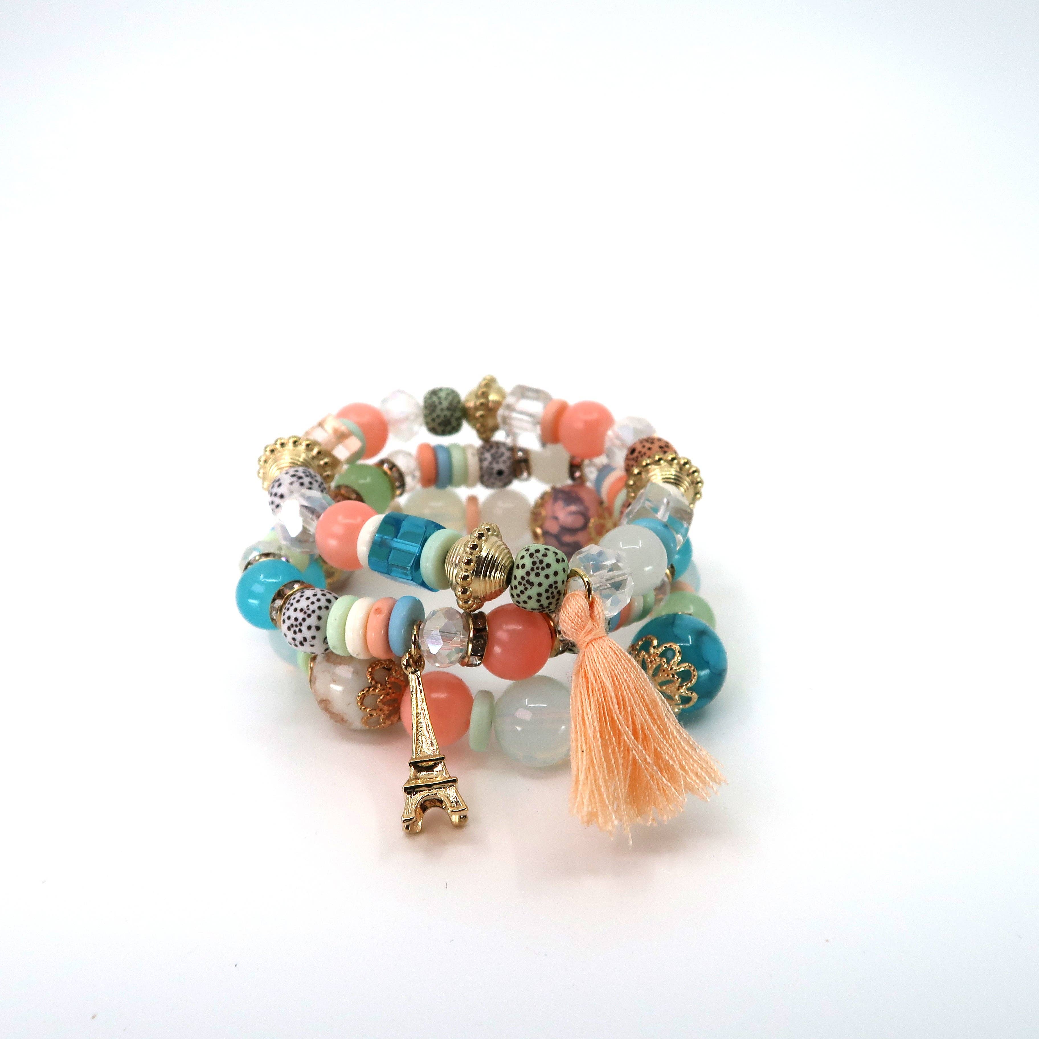 ASSORTED Eiffel Tower Charm Ball Bracelet BR2521-45. (12PC) for wholesale on Faire3
