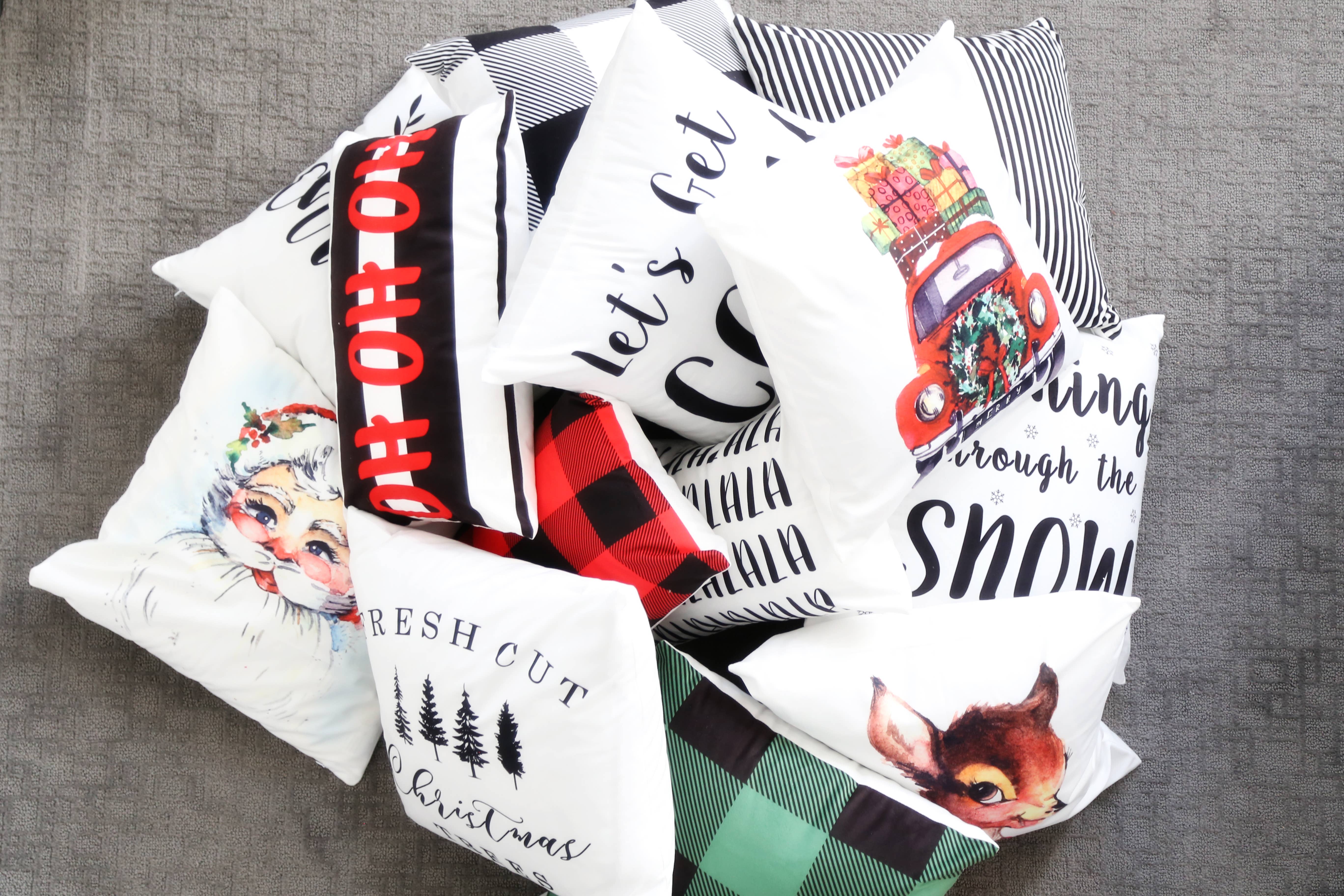 Ivy and Sage Market - Wholesale Throw Pillow Cover - Christmas- Santa Watercolor-Pillow Cover1