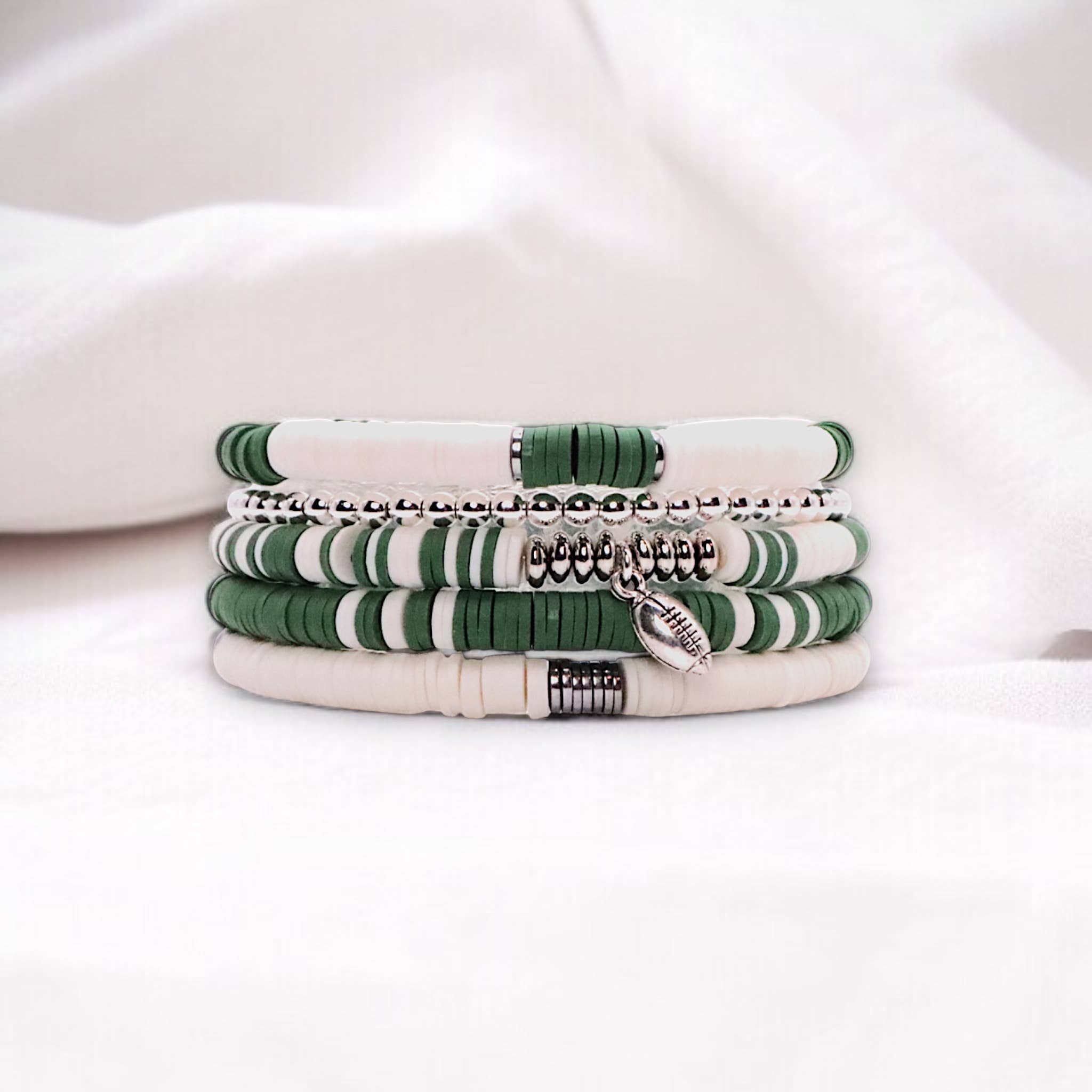 Fish Towne Designs, LLC - Wholesale Jewelry Set - Green and White Game Day Bracelet Stack