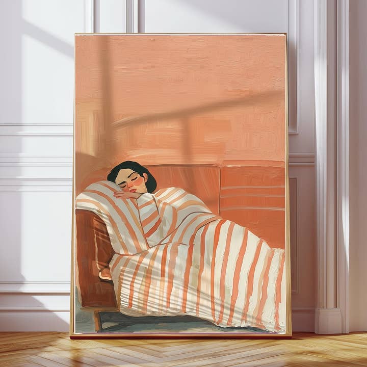 Sleeping Female Peach Portrait Art Print for wholesale by Kumo Art Prints