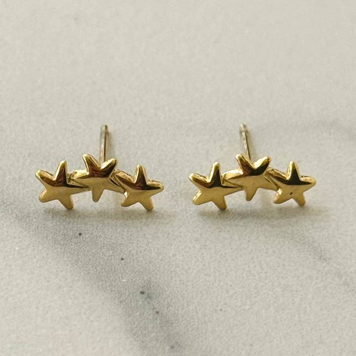 Cassette Barcelona - Wholesale Stud/Post Earrings - Minimal Triple Star Stud Earrings0