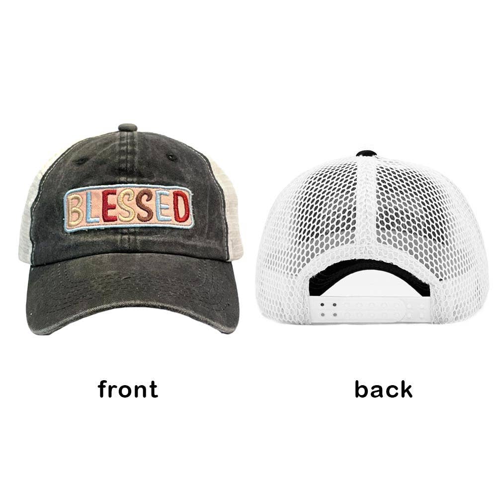 Sensibling Corp. - Wholesale Baseball Cap - Women's - BLESSED Message Mesh Back Baseball Cap2