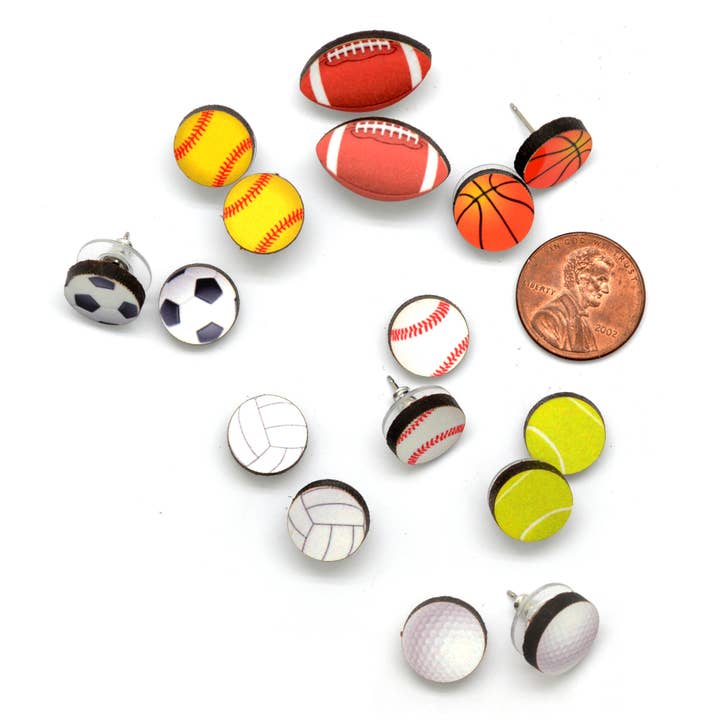 Sporting Balls Stud Earrings - Gift for Athletes - Game Day for wholesale by Dunitz & Company