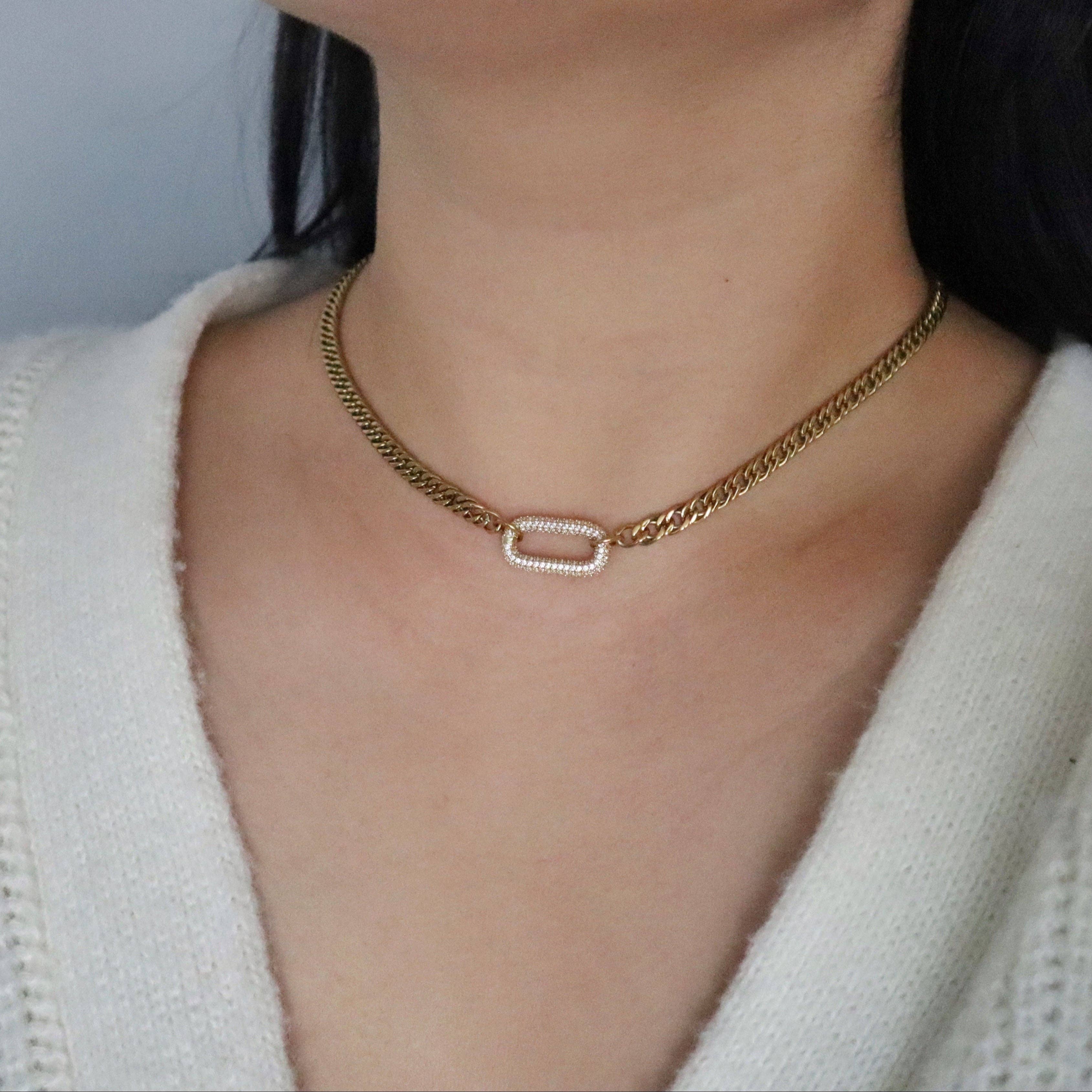 JESSA Jewelry - Wholesale Link & Chain Necklace - Blake Pave Link Chain Choker1